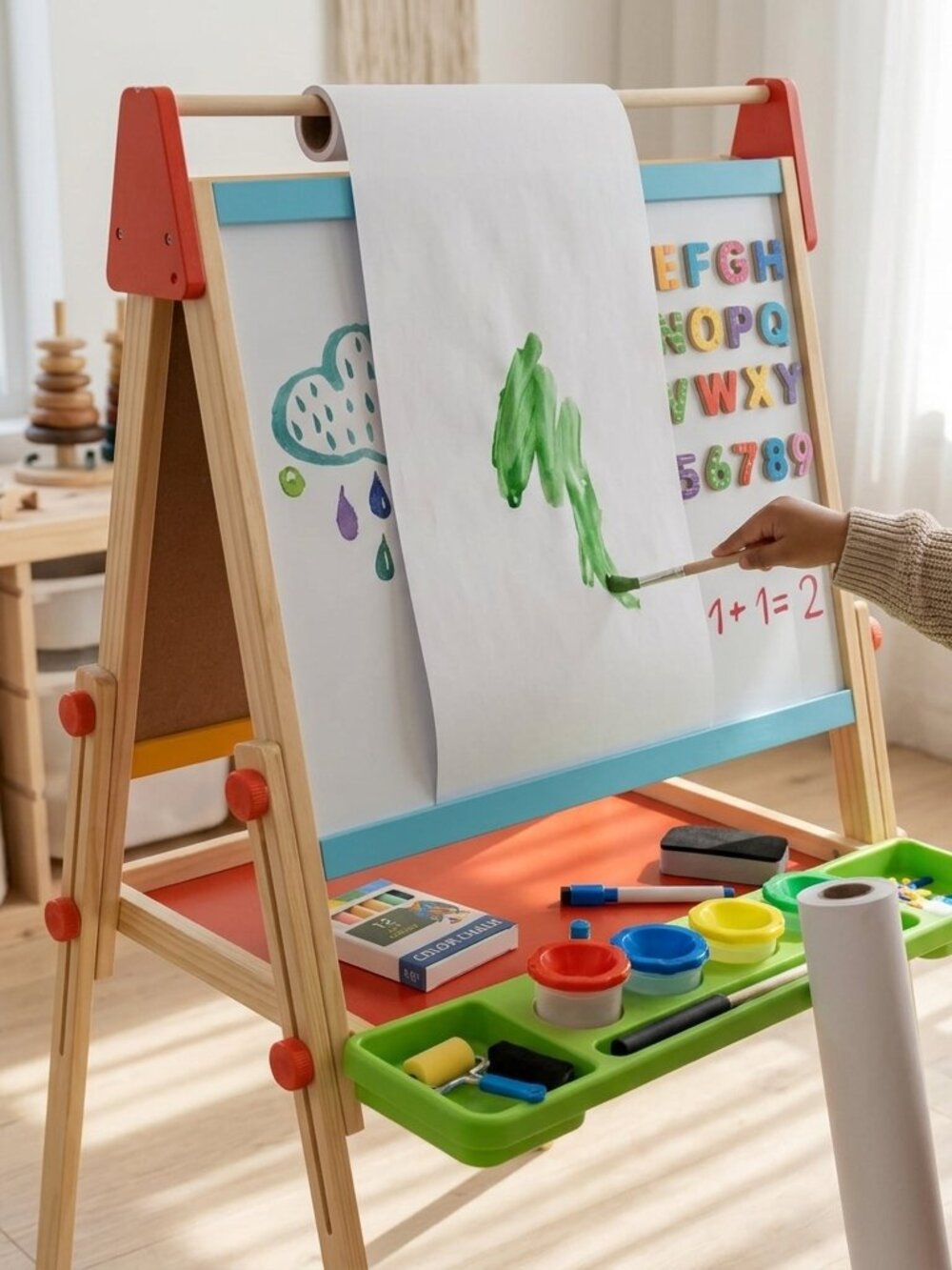 Large Magnetic Drawing Board, Montessori Double-Sided Easel Toy - Picture 3 of 14